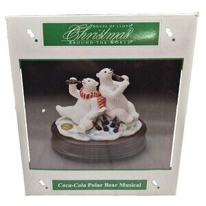 Vintage Polar Bear Musical Box Coca-Cola House Of Lloyd Christmas Around World
